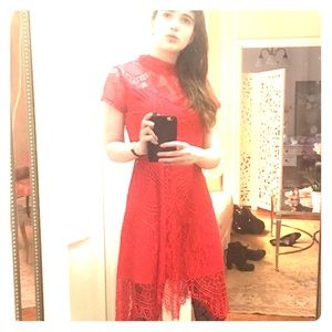 Red lace boho Francesca’s cocktail dress